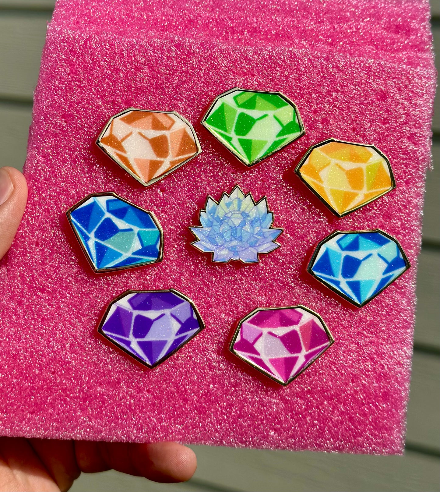 7 Rainbow Crystals + 1 Silver Crystal Pins Set