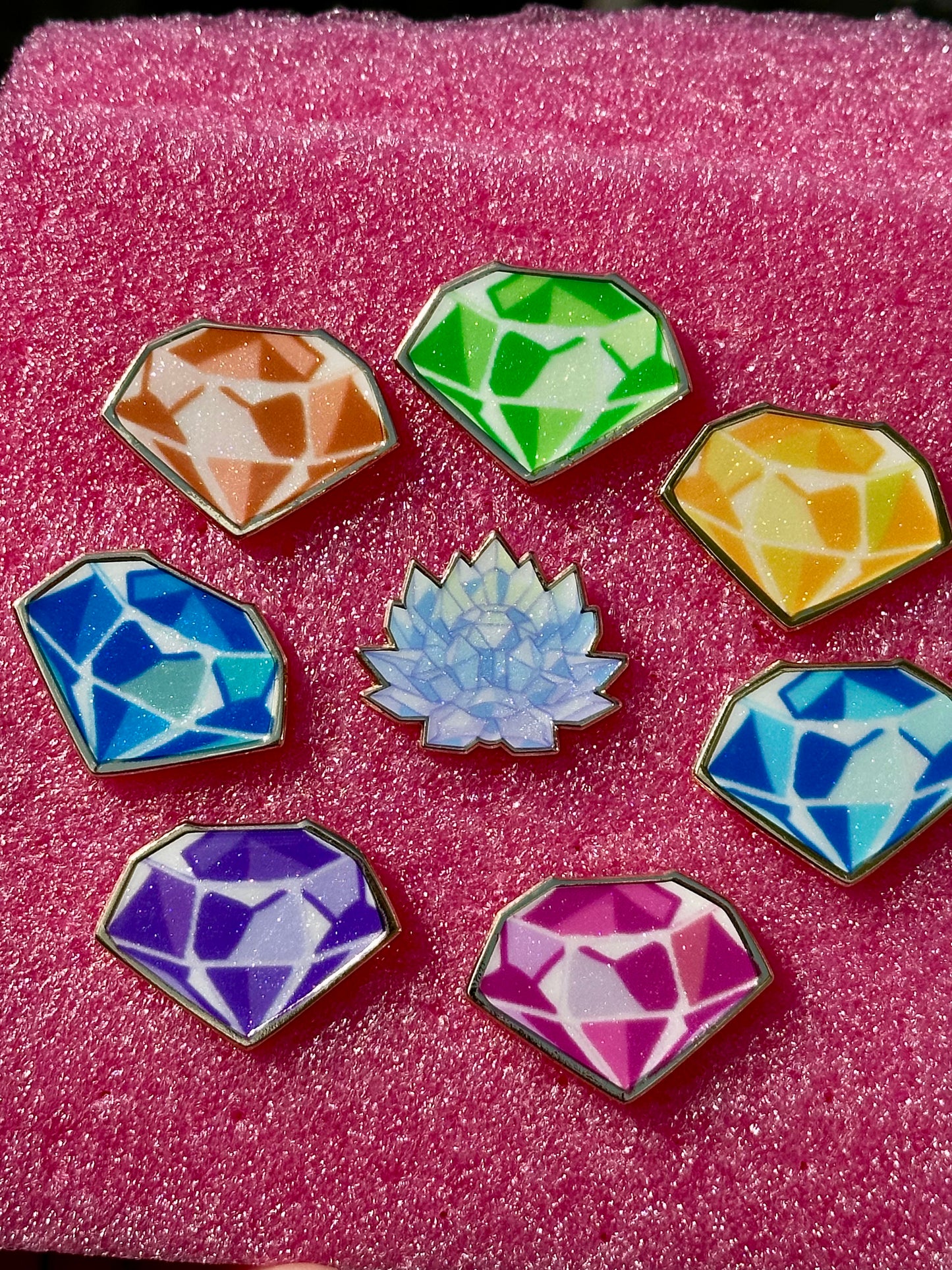 7 Rainbow Crystals + 1 Silver Crystal Pins Set