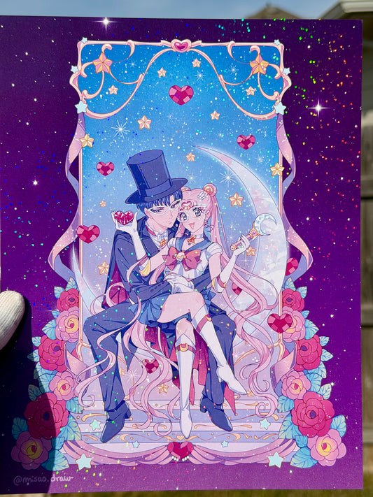 Fly me to the moon prototype heavy holographic print